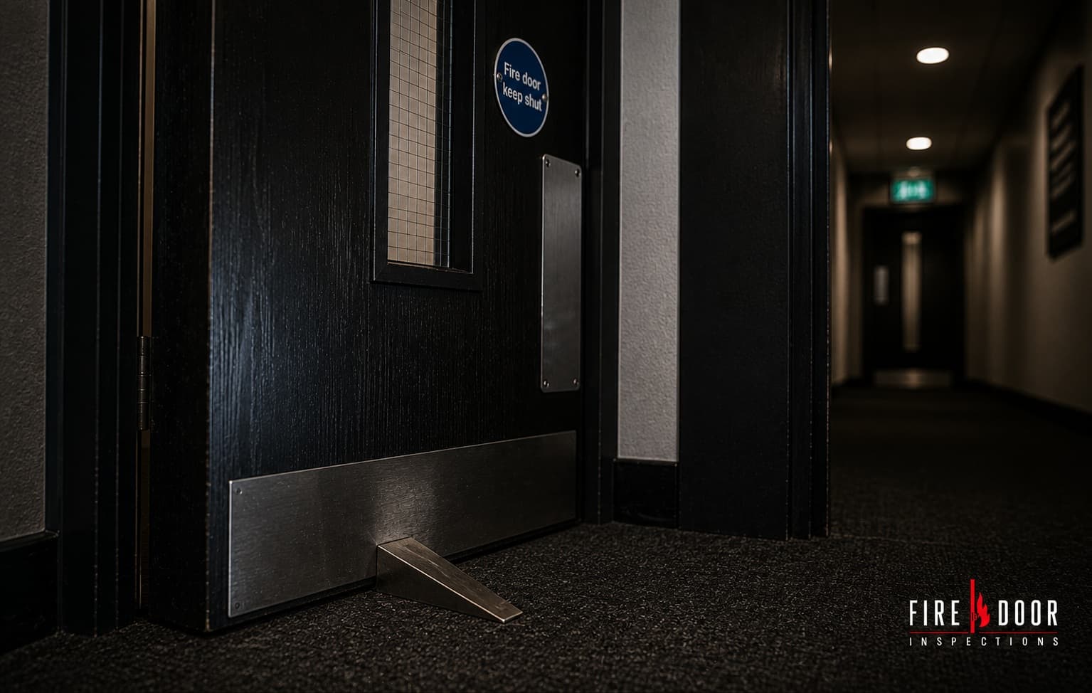 Fire door wedged open recorded during inspection