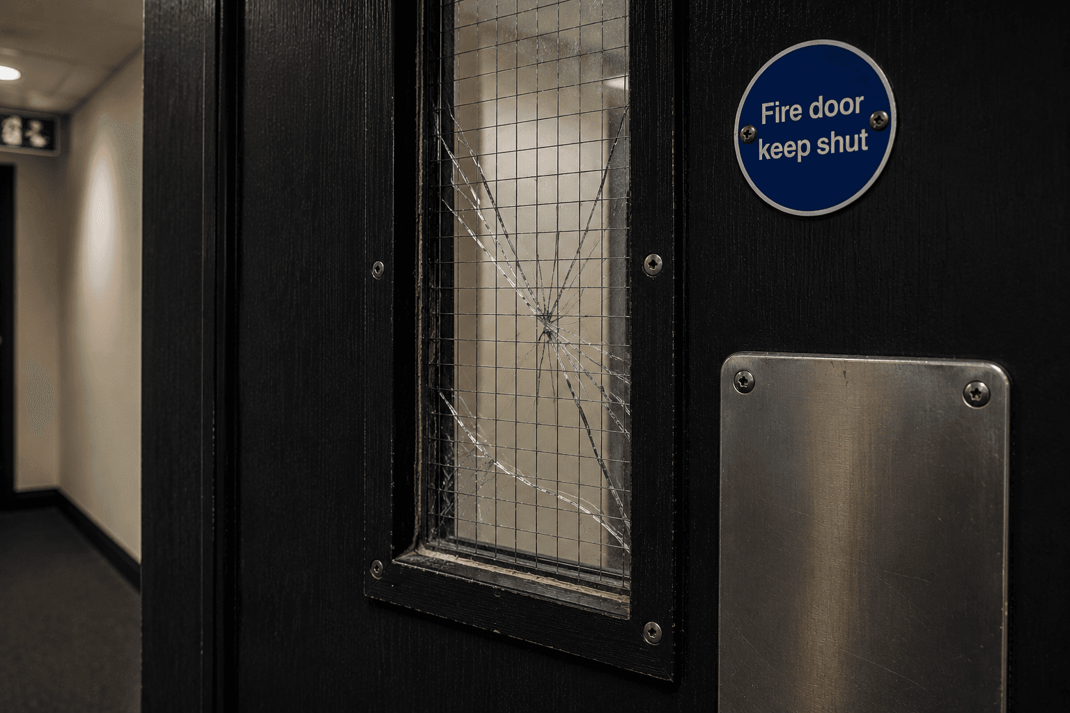 Non-compliant fire door glazing recorded during inspection