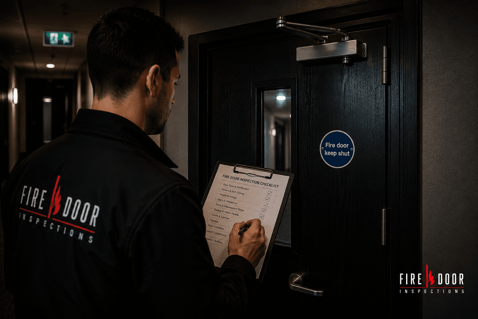 Fire door inspection checklist used to review key door set components
